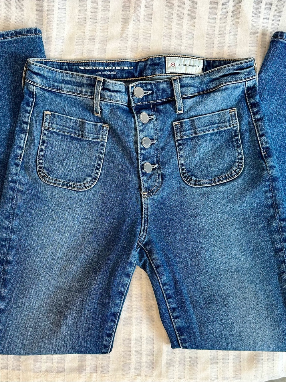 Anthropologie Ag Adriano Goldschmied Vintage Button-Fly Blue Denim